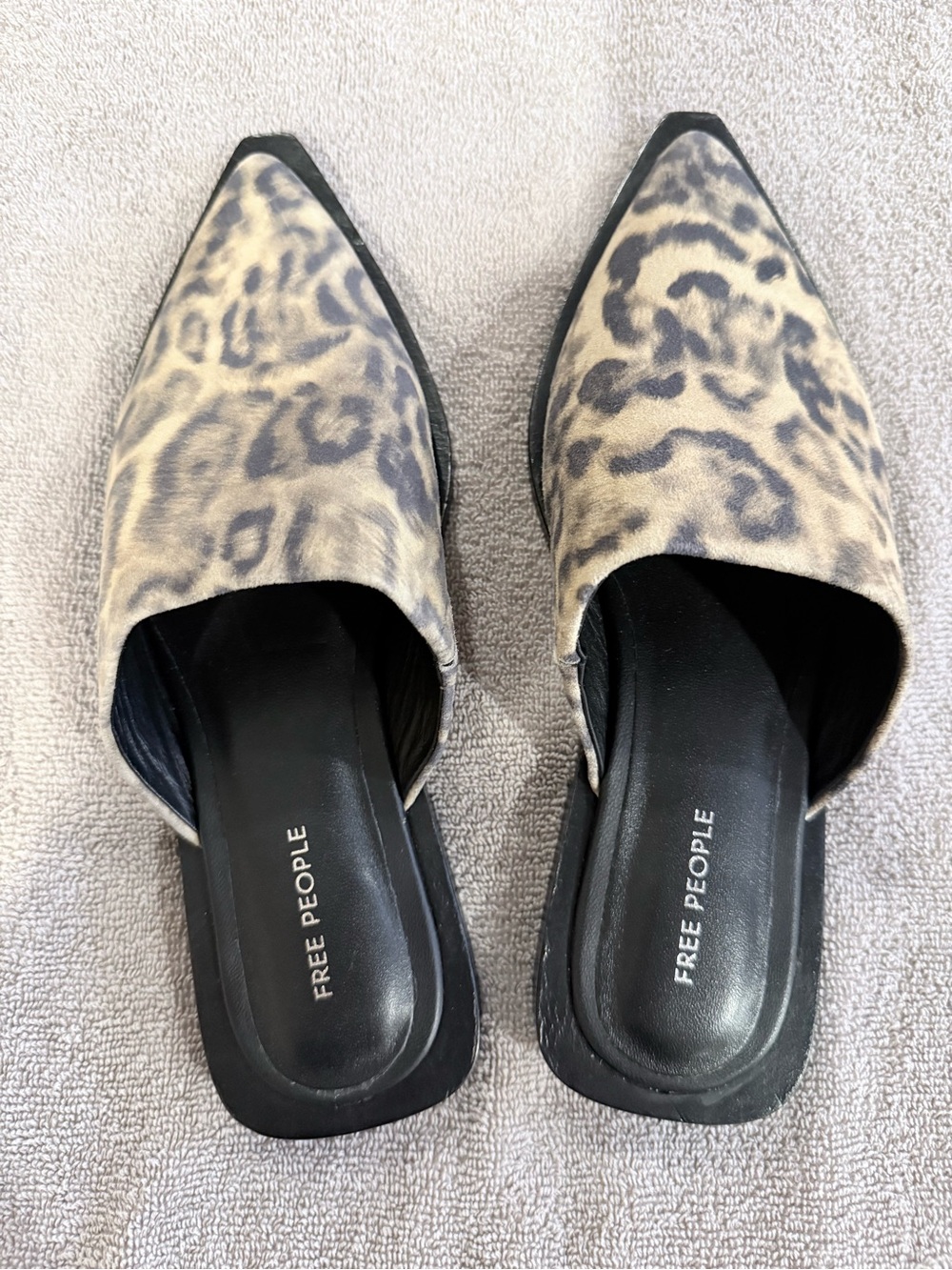 Free People Leopard Print Pointed Toe Mules - Beige & Black